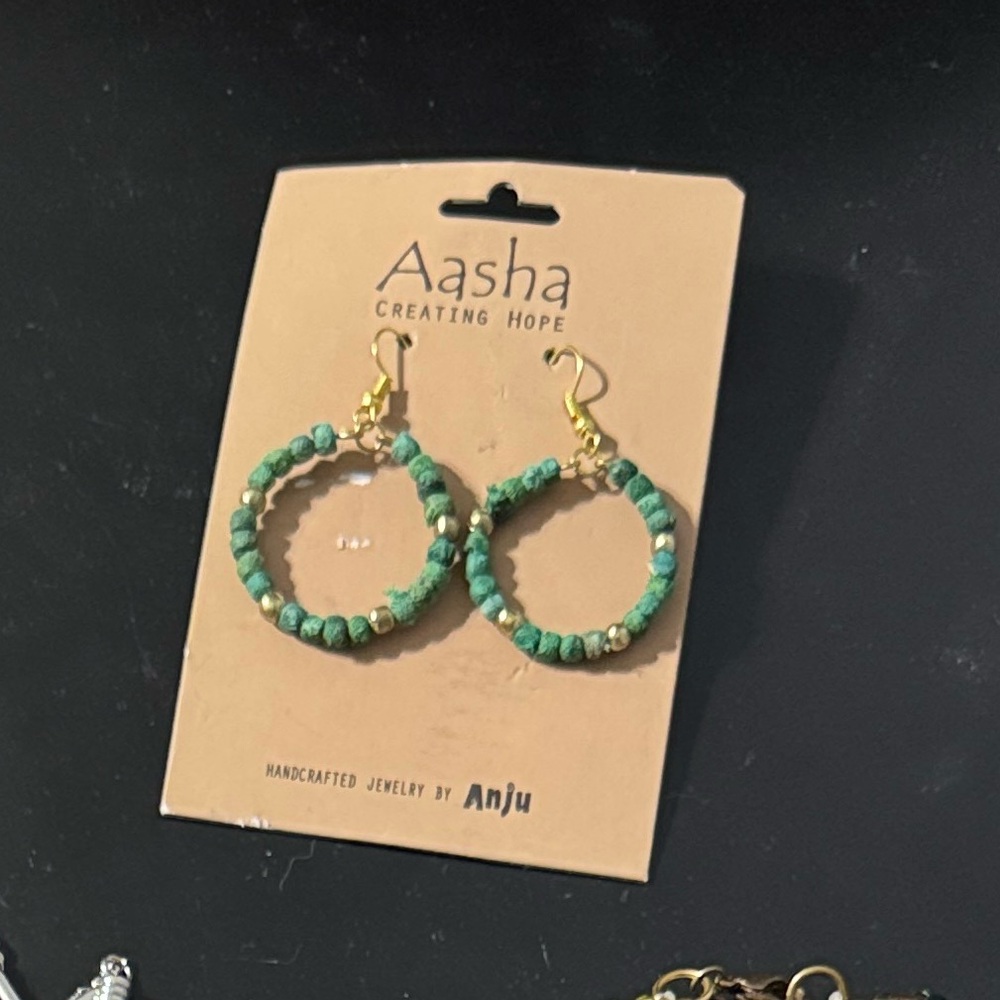 Green Beaded Hoop Earrings - Lightweight Women’s Fashion Jewelry